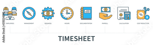 Timesheet vector infographic in minimal flat line style