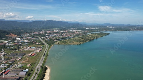 Kota Kinabalu, Sabah Malaysia – June 14, 2022: The Waterfront and Esplanade Area of Kota Kinabalu City Centre © Aerial Drone Master