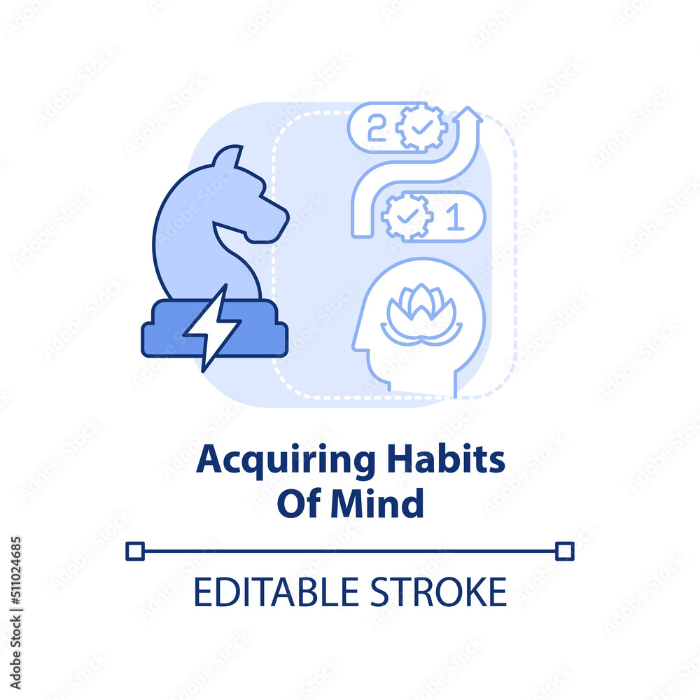 Acquiring habits of mind light blue concept icon. Problem solving. Learning principle abstract idea thin line illustration. Isolated outline drawing. Editable stroke. Arial, Myriad Pro-Bold fonts used Acquiring habits of mind light blue concept icon. Problem solving. Learning principle abstract idea thin line illustration. Isolated outline drawing. Editable stroke. Arial, Myriad Pro-Bold fonts used