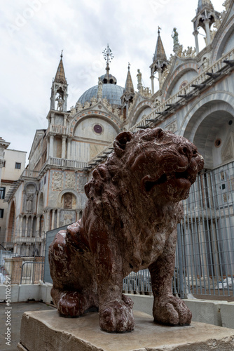 Lion statuary at the Piazzetta dei Leoncini in Venice next to the St Mark's Basilica photo