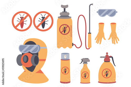 Pest control elements vector cartoon set isolated on a white background.