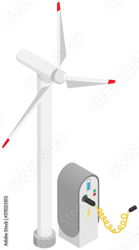 Wind turbines and charger for electric vehicles. Electromobile charging station. Equipment for auto accumulator recharging. Alternative fuel. Green energy technology. Environmentally friendly power