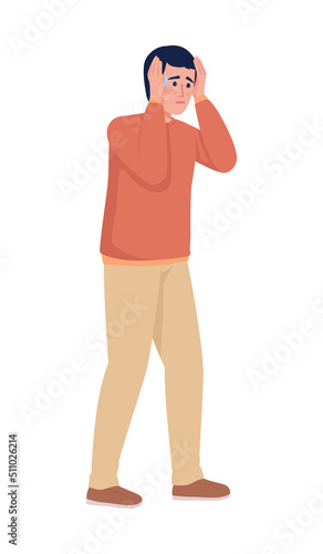 Man experiencing emotional shock semi flat color vector character. Editable figure. Panic attack. Full body person on white. Simple cartoon style illustration for web graphic design and animation