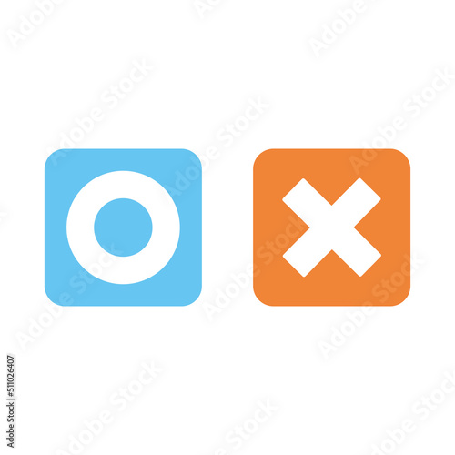 Flat o and x rounded square shape icons  blue circle and orange cross  
