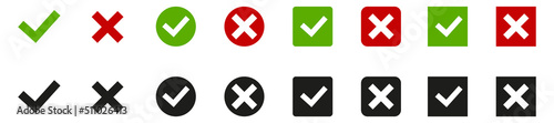 Cross tick line icons. Green tick and red cross. YES or NO symbol of acceptance and rejection. Vector illustration