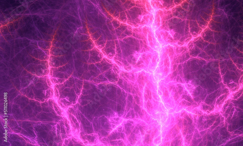 Abstract hot pink fractal art background, which perhaps suggests lightning or electricity. © synthetick