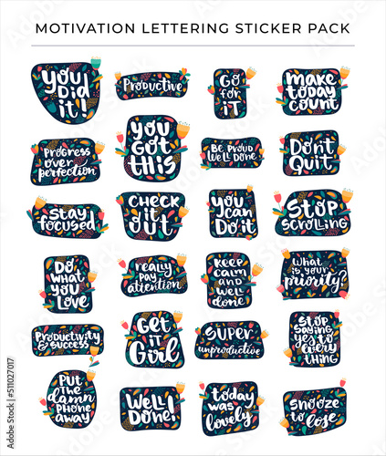 Productivity and motivation lettering sticker pack