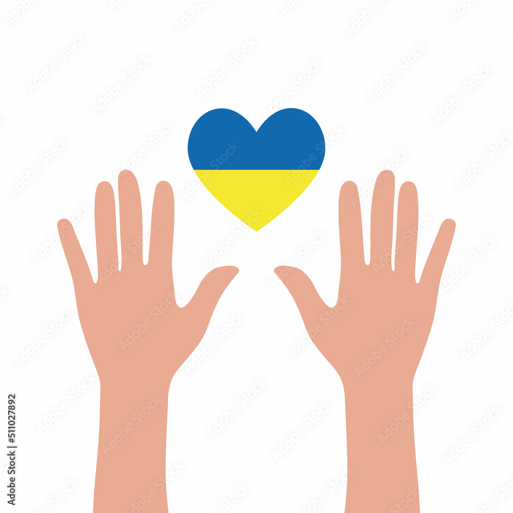 Obraz premium Hands with heart. Help Ukraine concept. Stop the war in Ukraine. Pray for Ukraine. vector illustration