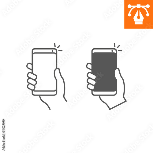 Selfie line and solid icon, outline style icon for web site or mobile app, hand and phone, smartphone vector icon, simple vector illustration, vector graphics with editable strokes