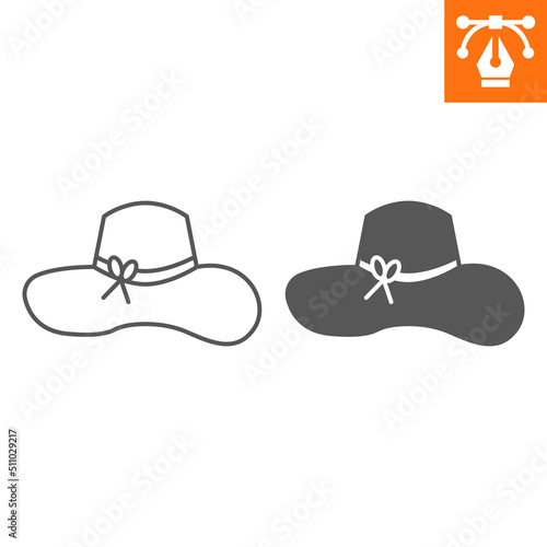 Sun hat line and solid icon, outline style icon for web site or mobile app, accessory and clothing , beach hat vector icon, simple vector illustration, vector graphics with editable strokes