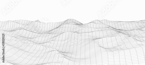 Wireframe landscape background. Digital landscape for presentations. Cyberspace grid. Vector illustration.