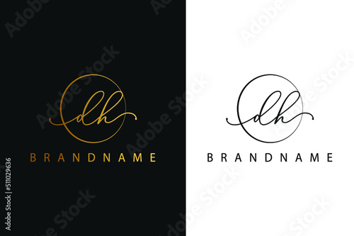 D H DH hand drawn logo of initial signature, fashion, jewelry, photography, boutique, script, wedding, floral and botanical creative vector logo template for any company or business.