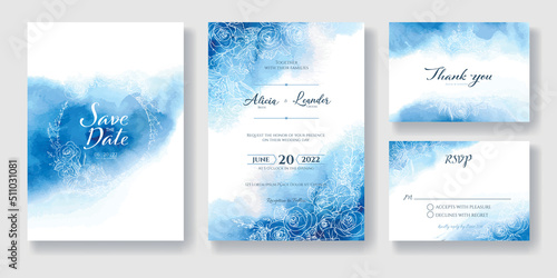 Fotografie, Obraz Set of floral wedding Invitation card, save the date template