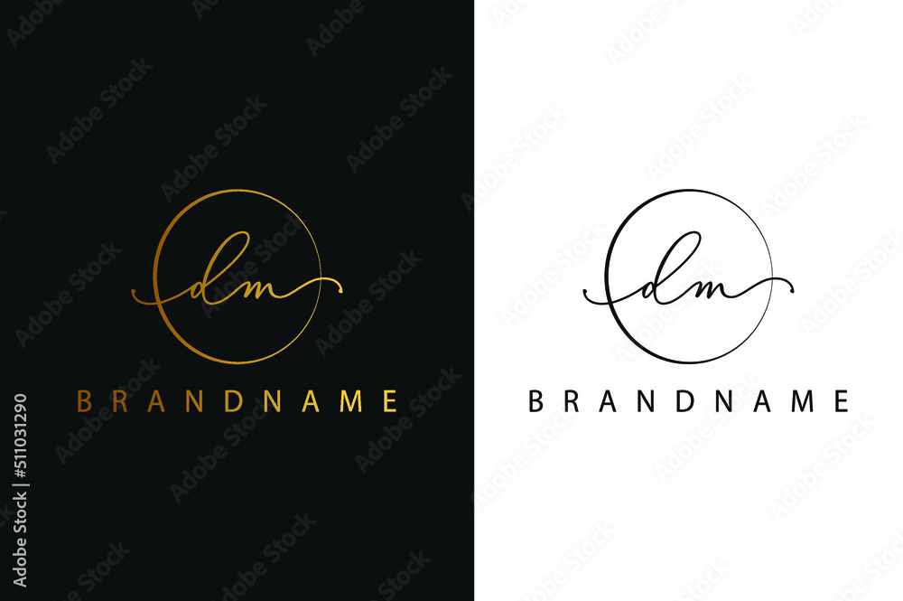 D M DM hand drawn logo of initial signature, fashion, jewelry, photography, boutique, script, wedding, floral and botanical creative vector logo template for any company or business.