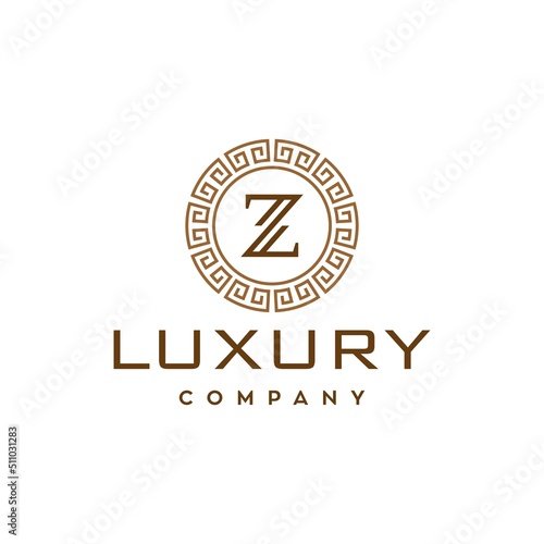 greece classic border design. luxury Z letter logo with circle Chinese frame border icon illustration,Initiall Letter Vector Logo design with ancient greek circle border frame