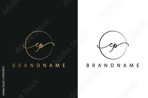 Fotografie C P CP hand drawn logo of initial signature, fashion, jewelry, photography, boutique, script, wedding, floral and botanical creative vector logo template for any company or business