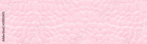 Fototapeta Naklejka Na Ścianę i Meble -  Pink painted shabby stone wall wide texture. Soft rose color stonework masonry. Light abstract wallpaper. Panoramic pastel vintage background