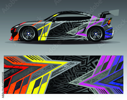 Car wrap design vector  truck and cargo van decal. Graphic abstract stripe racing background designs for vehicle  rally  race  adventure and car racing livery