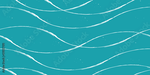 Abstract painterly lattice weave seamless border. Fine calligraphy brush interlocking woven banner. Blue white wave design. Overlapping waves with texture. For ribbon, edging, web, trim. Water concept