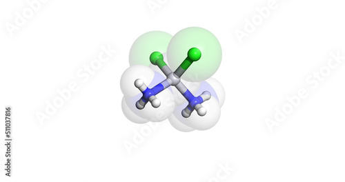 Cisplatin, anticancer drug, 3D molecule photo