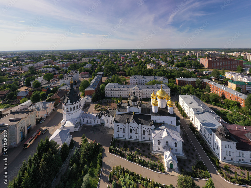 panoramic views from the drone of the city blocks of Kostroma