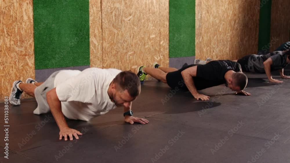 Press ups exercise, plank pose, working out, wearing sportswear, indoor