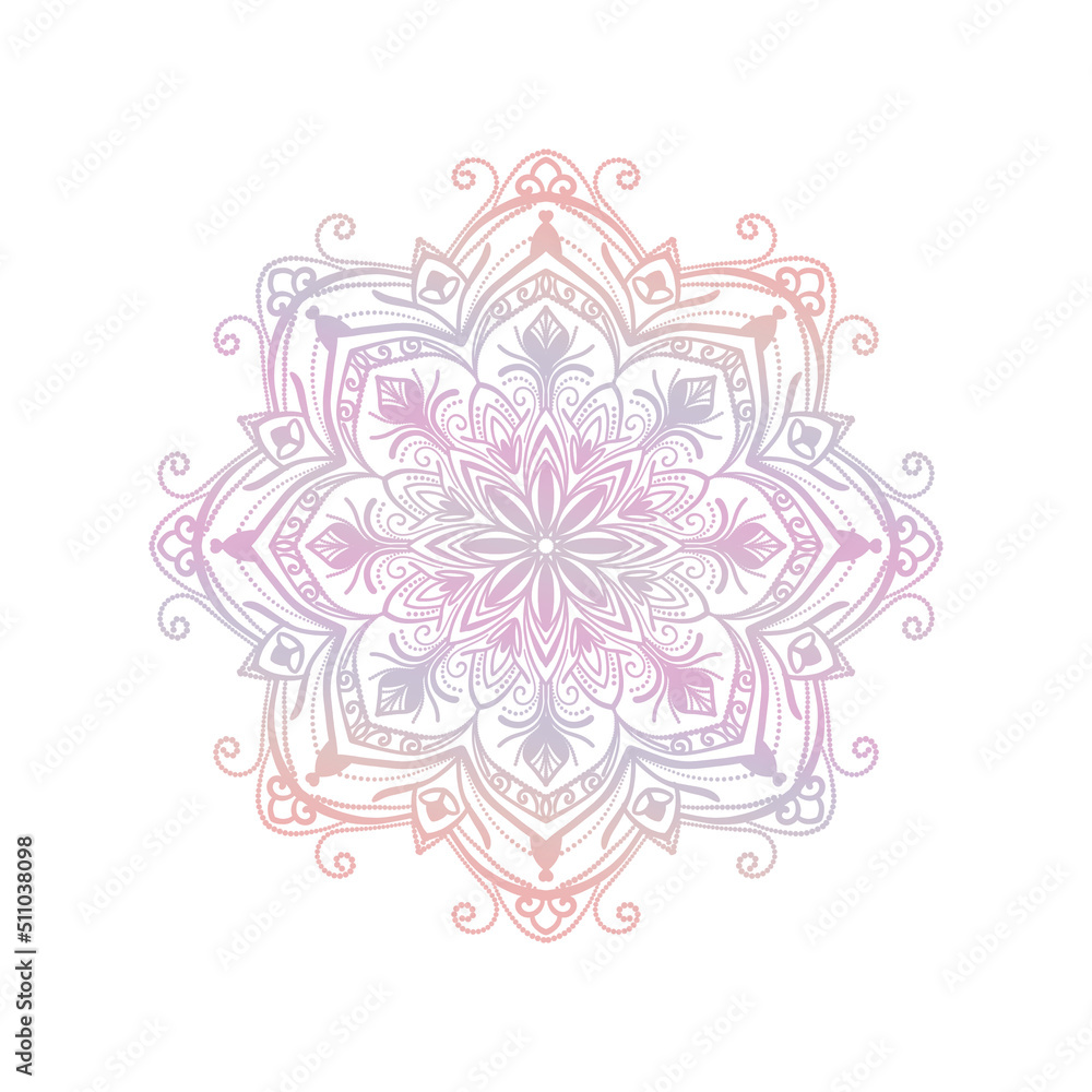 mandala design illustration in gradient color isolated on white background . mandala design illustration in gradient color isolated on white background .