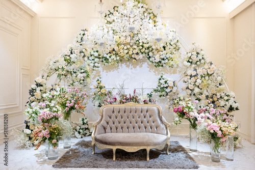 Beautiful Interior of Marriage Hall. Wedding Decorations