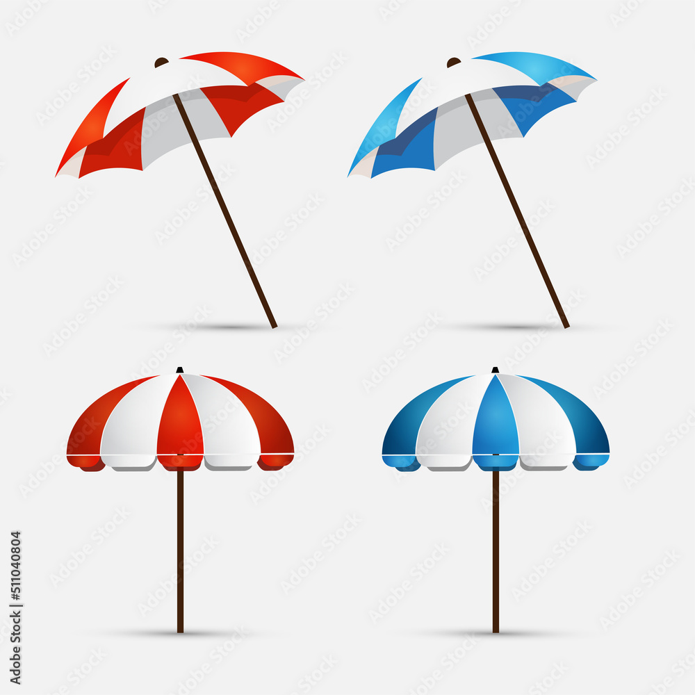 Collection of beach umbrella cartoon design icon vector.