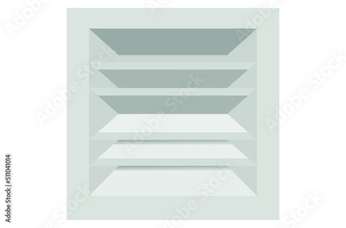 gray ceiling diffuser with horizontal blades in opposite directions
