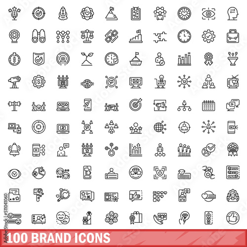 100 brand icons set. Outline illustration of 100 brand icons vector set isolated on white background