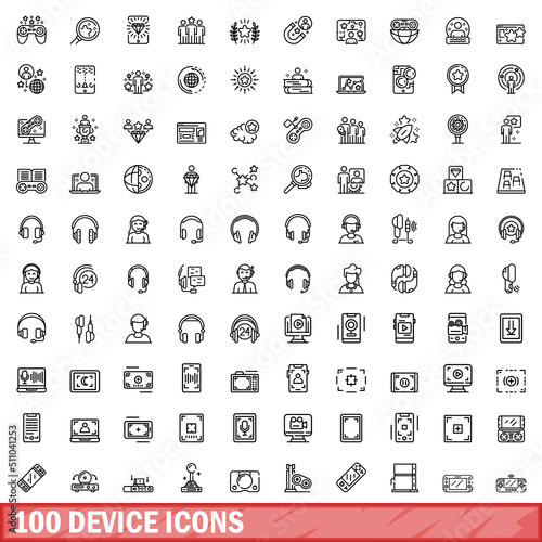 100 device icons set. Outline illustration of 100 device icons vector set isolated on white background