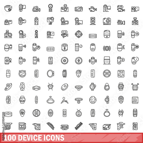 100 device icons set. Outline illustration of 100 device icons vector set isolated on white background