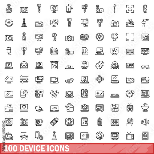 100 device icons set. Outline illustration of 100 device icons vector set isolated on white background