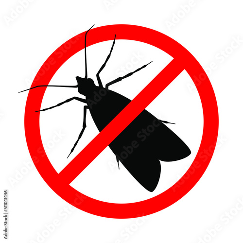 Warning sign no clothing moth. Prohibition sign pest insect moth. Symbol pest control and disinfection. Vector illustration