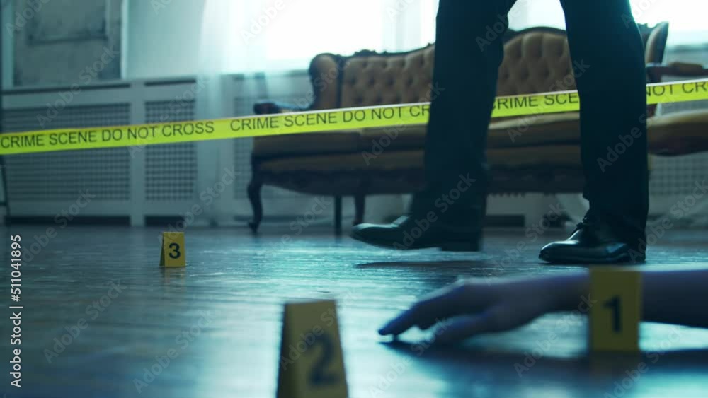 Detective Collecting Evidence in a Crime Scene. Forensic Specialists ...
