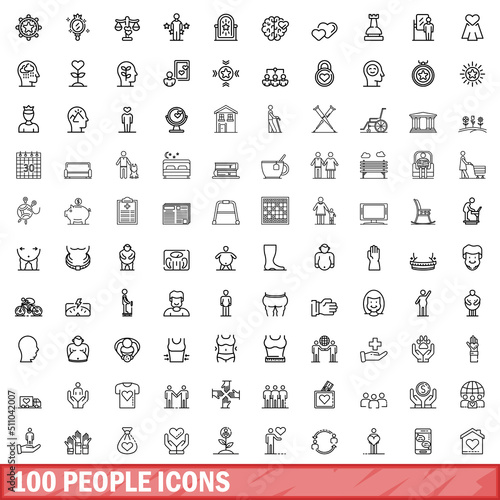 100 people icons set. Outline illustration of 100 people icons vector set isolated on white background