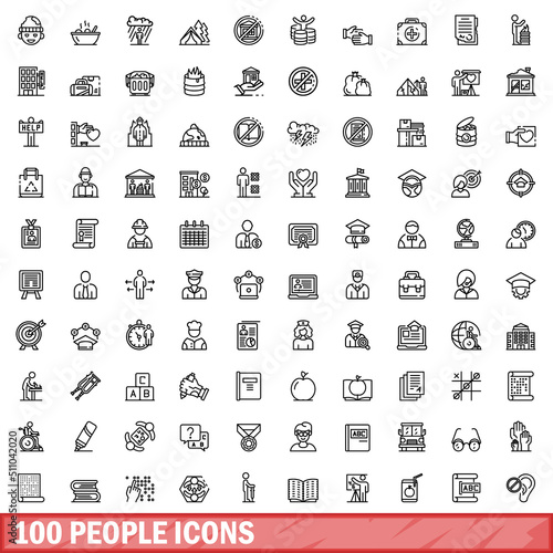 100 people icons set. Outline illustration of 100 people icons vector set isolated on white background