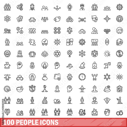 100 people icons set. Outline illustration of 100 people icons vector set isolated on white background