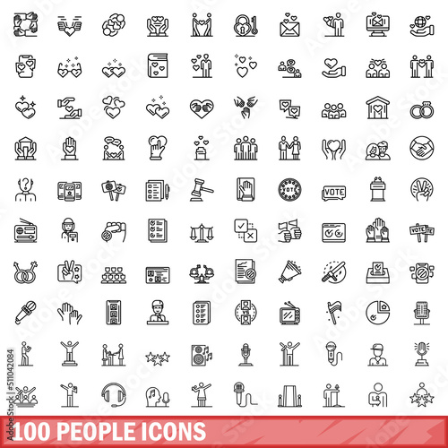 100 people icons set. Outline illustration of 100 people icons vector set isolated on white background