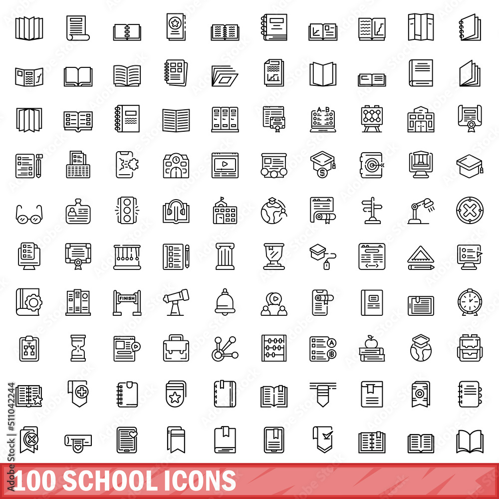 100 school icons set. Outline illustration of 100 school icons vector set isolated on white background 100 school icons set. Outline illustration of 100 school icons vector set isolated on white background