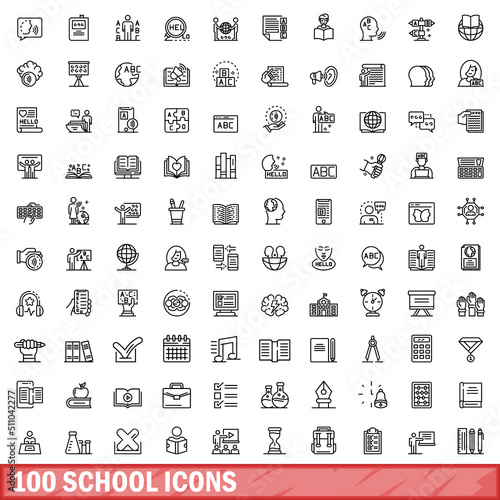 100 school icons set. Outline illustration of 100 school icons vector set isolated on white background