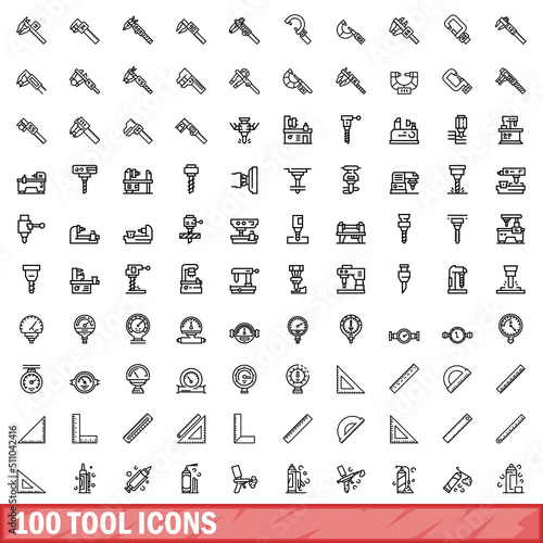 100 tool icons set. Outline illustration of 100 tool icons vector set isolated on white background