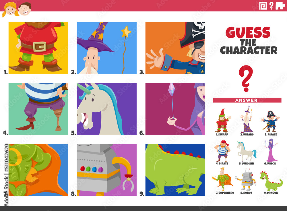 guess cartoon fantasy characters educational game