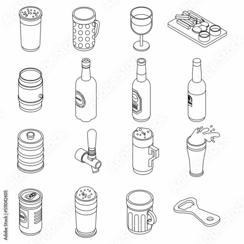 Beer drink icon set. Isometric set of beer drink vector icons outline isolated on white background