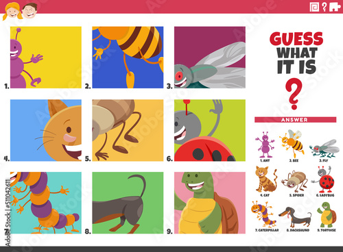 guess cartoon animal characters educational game