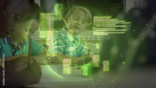Wallpaper Mural Animation of data processing over caucasisn boys writing at school Torontodigital.ca