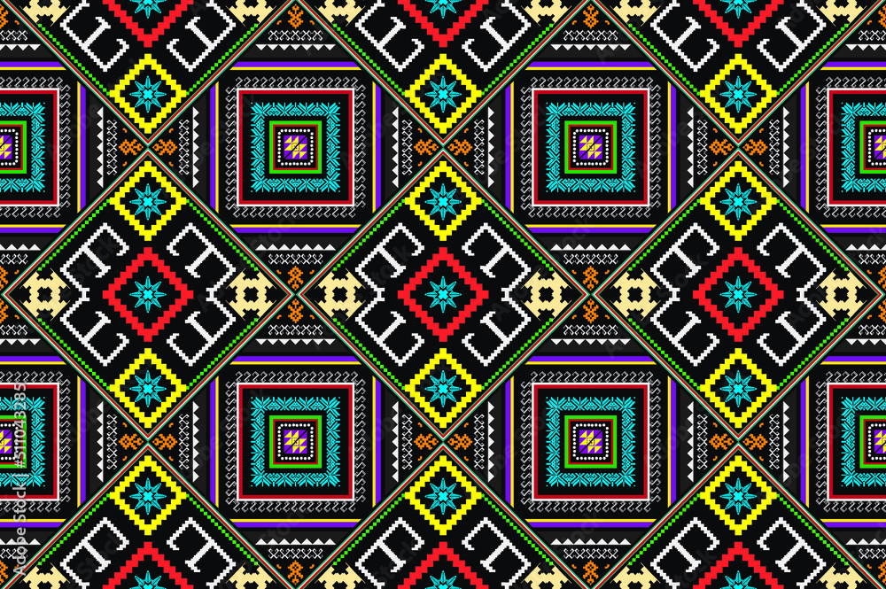 Seamless Textures with ethnic patterns. Navajo geometric abstract print. Decorative decoration with a rustic feel. The design is inspired by Native Americans. Colors are black and white.