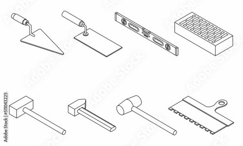 Masonry worker icons set. Isometric set of masonry worker vector icons outline isolated on white background