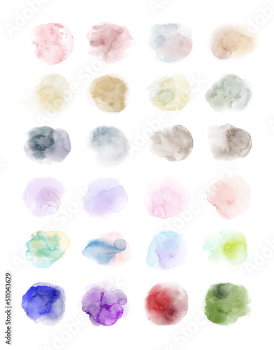 Set of colorful watercolor paint stains